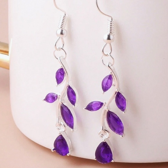Any 4/$25! Silver Purple Crystal Teardrop Chandelier Drop Earrings - Picture 2 of 5